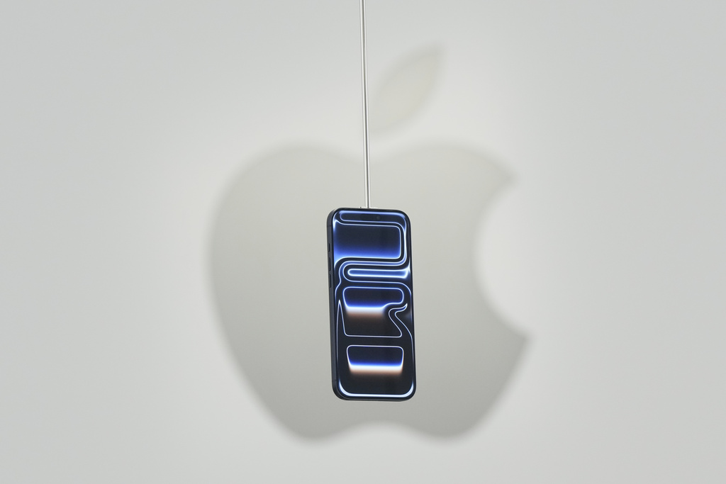 The iPhone 17 Pro is displayed during an announcement of new products at Apple Park on Tuesday, Sept. 9, 2025, in Cupertino, Calif. (AP Photo/Godofredo A. Vásquez)