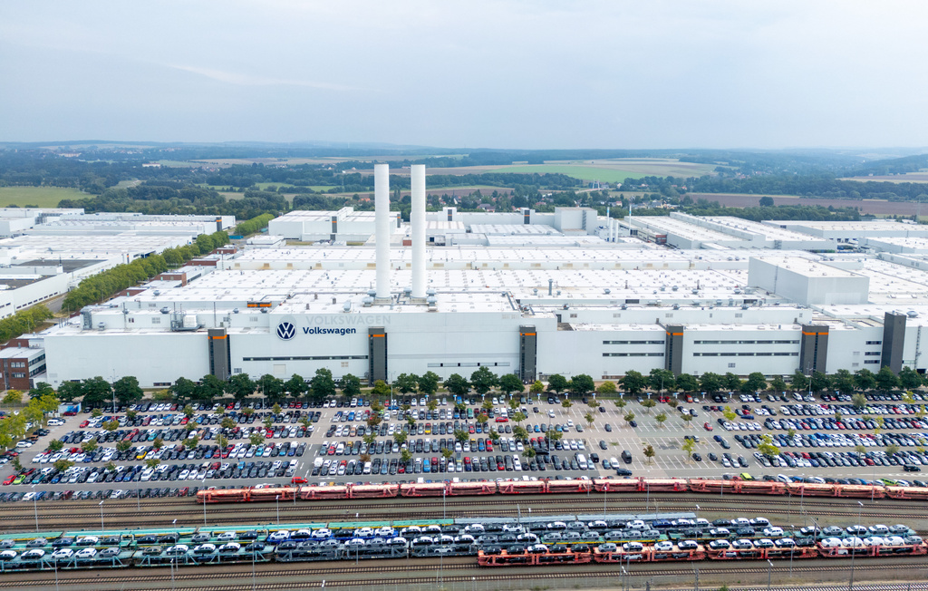 A view of the Volkswagen plant in Zwickau, Germany, Wednesday, Aug. 26, 2026. (Hendrik Schmidt/dpa via AP)