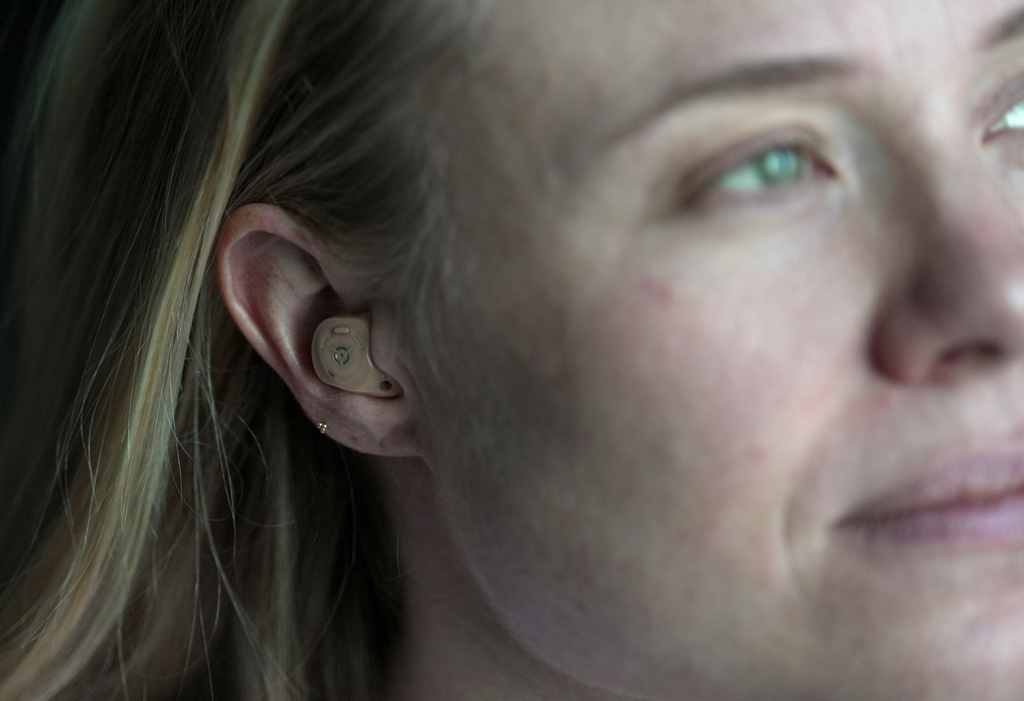 Sara Mearns, principal dancer at New York City Ballet, wearing hearing aids on March 17, 2026, in New York. (AP Photo/Shelby Lum)