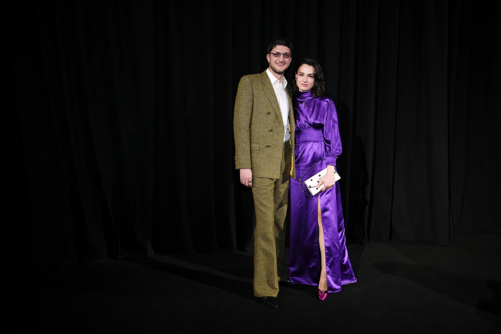Andrea Lattanzi, left, and Romana Maggiora Vergano pose for photographers upon arrival at the Valentino Spring/Summer 2026 Haute Couture collection presented in Paris, Wednesday, Jan. 28, 2026. (AP Photo/Aurelien Morissard)