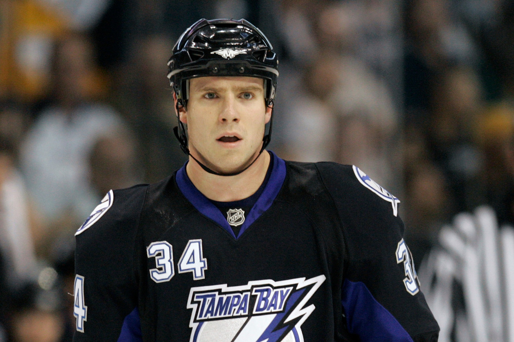 FILE - Tampa Bay Lightning's Ryan Craig looks on during a hockey game against the Carolina Hurricanes Wednesday night Nov. 14, 2007 in Tampa, Fla. (AP Photo/Chris O'Meara, File)