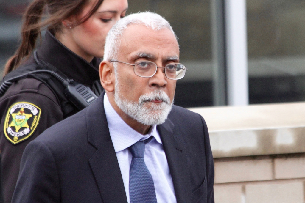 FILE - Subramanyam Vedam walks outside the Centre County Courthouse, Feb. 6, 2025, in Bellefonte, Pa, during a hearing over new evidence uncovered in his 1983 murder case. (Geoff Rushton/StateCollege.com via AP, File)