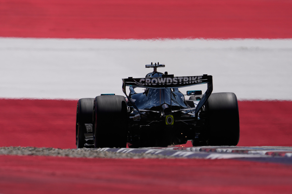 Mercedes driver George Russell of Britain steers his car during the third free practice ahead of the Austrian F1 Grand Prix, in Spielberg, Austria, Saturday, June 27, 2026. (AP Photo/Darko Bandic)