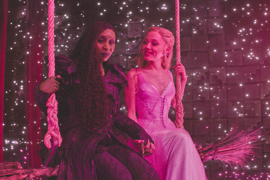 This image released by Universal Pictures shows Cynthia Erivo, left, and Ariana Grande in a scene from "Wicked for Good.." (Universal Pictures via AP)