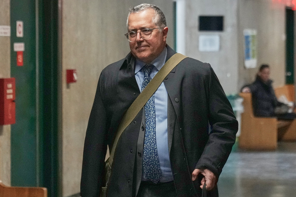 Harvey Weinstein's attorney Marc Agnifilo arrives in criminal court in New York, Tuesday, April 21, 2026. (AP Photo/Richard Drew)