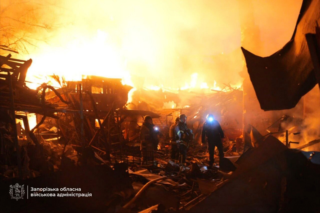 In this photo provided by the Zaporizhzhia regional military administration on Tuesday, Sept. 16, 2025, rescuers work on a site of a house destroyed by a Russian strike on residential neighbourhood in Zaporizhzhia, Ukraine. (Zaporizhzhia regional military administration via AP)