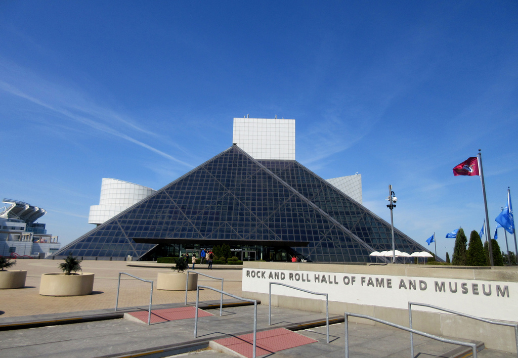 FILE – This April 24, 2016, file photo shows the Rock and Roll Hall of Fame and Museum, located on the shores of Lake Erie in downtown Cleveland. (AP Photo/Beth J. Harpaz, File)
