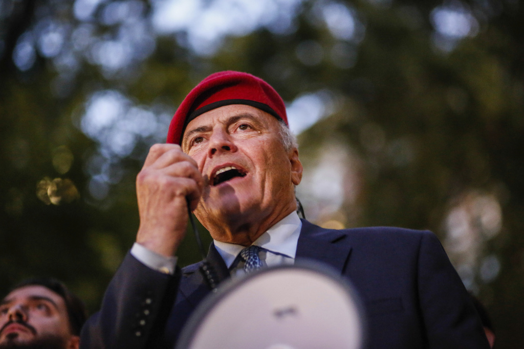 New York City Republican mayoral candidate Curtis Sliwa speaks during a New York Young Republicans Club vigil for Turning Point USA CEO and co-founder Charlie Kirk at Madison Square Park on Friday, Sept. 12, 2025, in New York. (AP Photo/Kena Betancur)